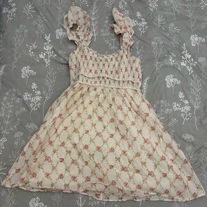 Floral Pink Ruffle Strap Summer Dress